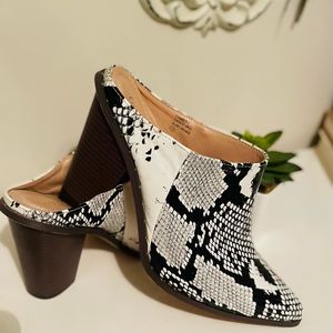 Chase+Chloe snake-print mules/heels. (4”) Studded at top soles. New w/o tags.